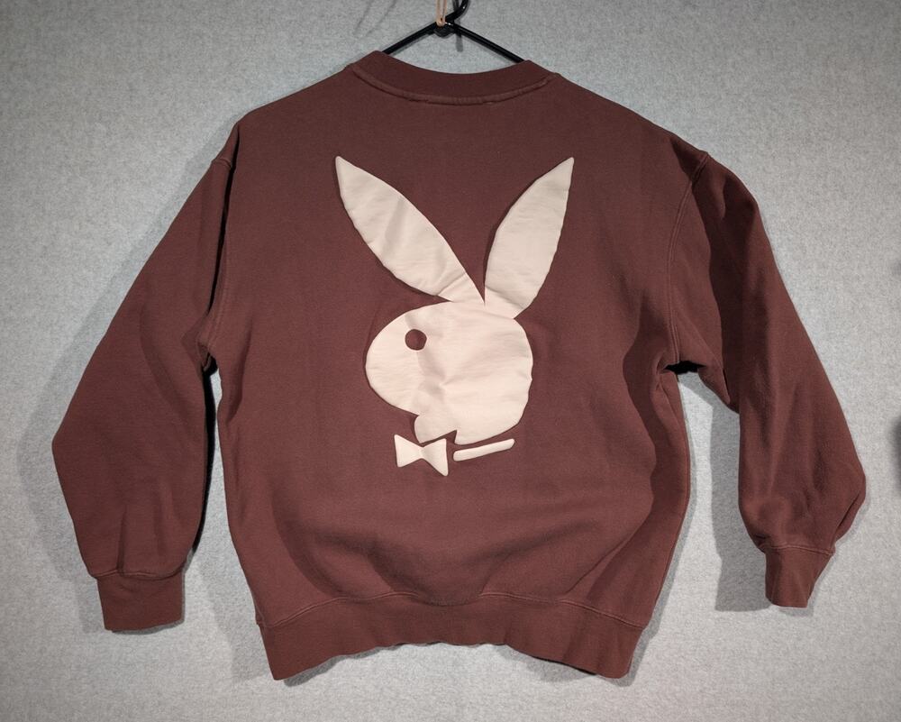 Playboy by PacSun Men’s Crewneck Sweatshirt Brown Size Small Raised Bunny logo